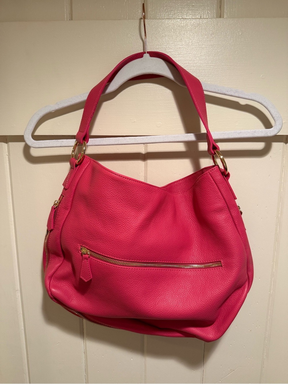 LAGGO Bright Pink Pebbled Leather Shoulder Bag with Gold Hardware NWOT